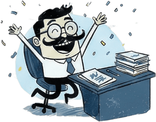 Excited mascot celebrating productivity